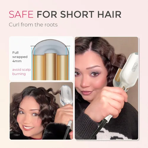 Miniatura 5 de Rizador de Cabello Ondulador TYMO ROVY - Varita Rizador de Ondas de Playa, Rizador de Cabello Iónico de Onda Profunda con Cerámica de 3 Barriles