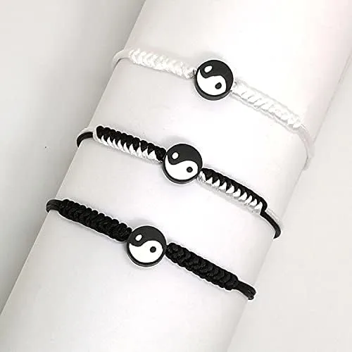 Miniatura 2 de Pingyongchang Juego de 3 pulseras de arcilla de Tai Chi Yin Yang, ajustable, de cerámica suave, color negro, blanco y negro, Yin Yang Bagua Tai Chi