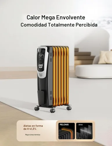 Miniatura 2 de PELONIS Calentador de radiador para uso en interiores, habitación grande con control remoto, termostato y pantalla LED, calentador silencioso lleno
