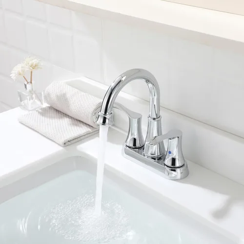 Miniatura 8 de PARLOS - Grifo de fregadero de baño de 2 manijas con boquilla giratoria y desagüe desplegable de metal y líneas de suministro para llave, cromado
