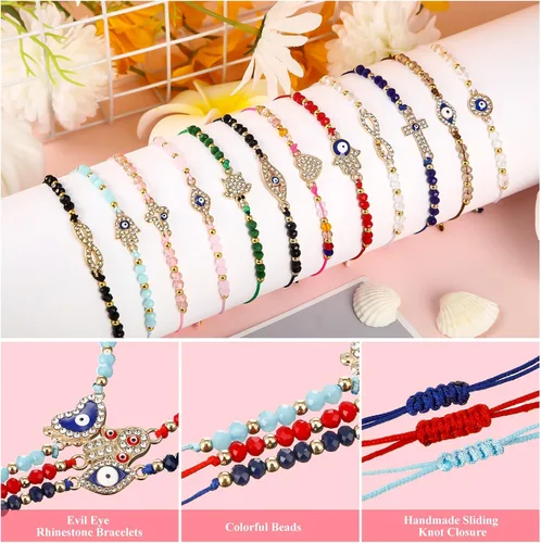 Miniatura 3 de 24 pulseras mexicanas de mal de ojo pulsera ajustable con nudo de cuerda Mal de Ojo pulseras hechas a mano con cuentas de amuleto de la suerte