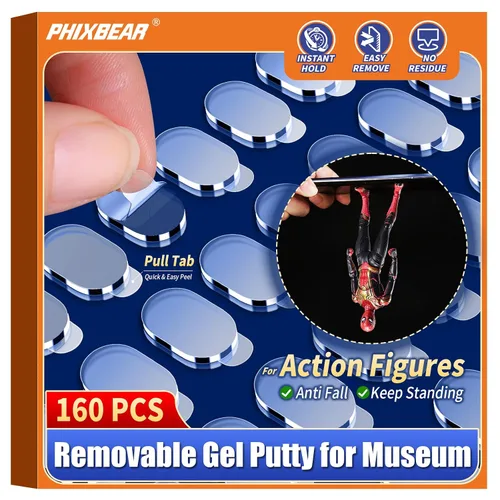 Miniatura 7 de PHIXBEAR 320 piezas de masilla adhesiva de gel removible para figuras de acción de museo, puntos adhesivos de masilla antisísmica transparente