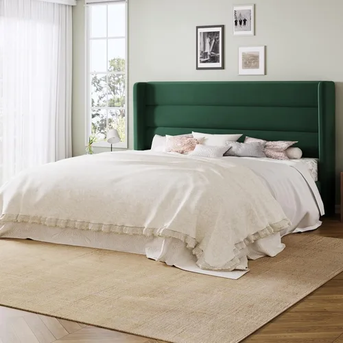 Miniatura 20 de Allewie - Base de cama tamaño Queen con cabecera acolchada tapizada en terciopelo con respaldo abatido, sin necesidad de somier, espacio de Blanco