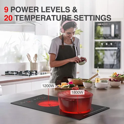 Miniatura 2 de Placa de cocina eléctrica, 2 quemadores, estufa eléctrica de 3000 W, enchufe de 12 pulgadas, encimera de quemador de 220 a 240 V y 9 niveles