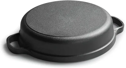 Miniatura 4 de LI-GELISI Sartén de hierro fundido de fondo plano profundo, olla de hierro anticuada gruesa de doble asa sin recubrimiento, para panqueques