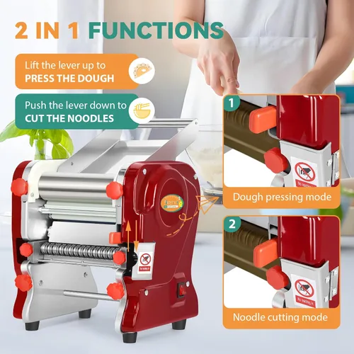 Miniatura 3 de Newhai Máquina de pasta eléctrica comercial, máquina automática de fideos, máquina de prensado de rodillos de masa de alta resistencia 2 en 1