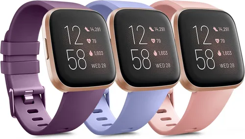 Miniatura 23 de PAQUETE DE 3 Bandas de Silicona Suave Compatibles con Fitbit Versa Bandas Deportivas Ajustables para Mujeres y Hombres Tallas Pequeña y Grande