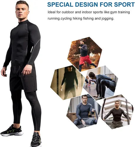 Miniatura 7 de Paquete de 2 camisetas de compresión de cuello alto alto falso para hombre, camiseta deportiva de manga larga que absorbe la capa base atlética