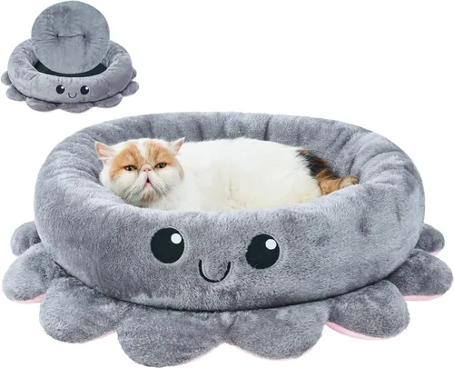 Jiupety Camas para Perros Lindas y Calmantes en Oferta para Perros Medianos y Pequeños, Cama de Apoyo para Ansiedad con Forma de Pulpo, Gris, M,