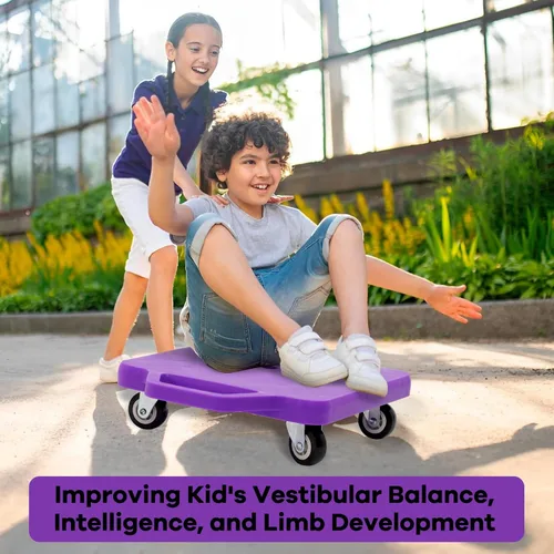 Miniatura 7 de Tabla de sentarse para niños con ruedas universales – Scooter de plástico de seguridad para niños de 6 a 12 años – Scooter deportivo manual con asas