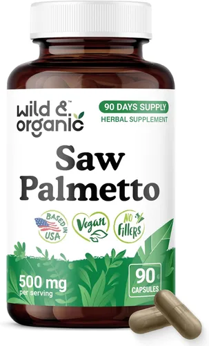 Miniatura 8 de Wild & Organic Cápsulas Saw Palmetto de 500 mg - Soporte del tracto urinario para hombres y mujeres - Suplemento en polvo de palma enana pura
