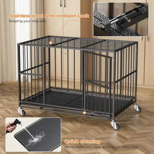 Miniatura 4 de Jaula de acero resistente de 38 pulgadas para perros, a prueba de escape, para interiores, doble puerta, alta ansiedad, bandeja extraíble, jaula