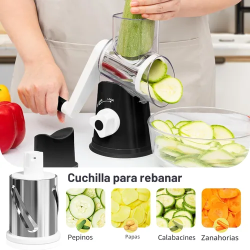 Miniatura 3 de Rallador de queso, manivela de mano, trituradora de queso rotativa con 3 cuchillas intercambiables para triturar y rebanar gruesos, fina base