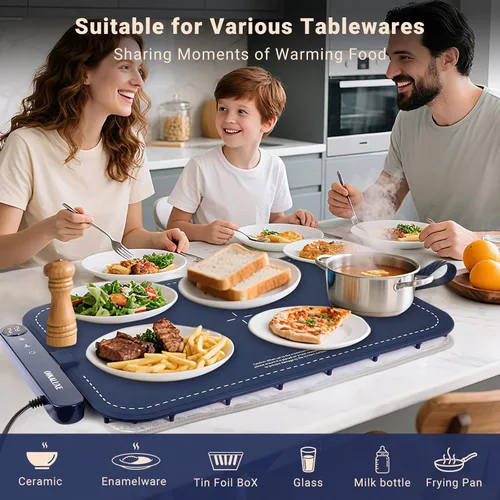 Miniatura 5 de Tapete de calentamiento de alimentos de grafeno mejorado, calentamiento rápido de 10 segundos, control de temperatura de 6 niveles, a prueba