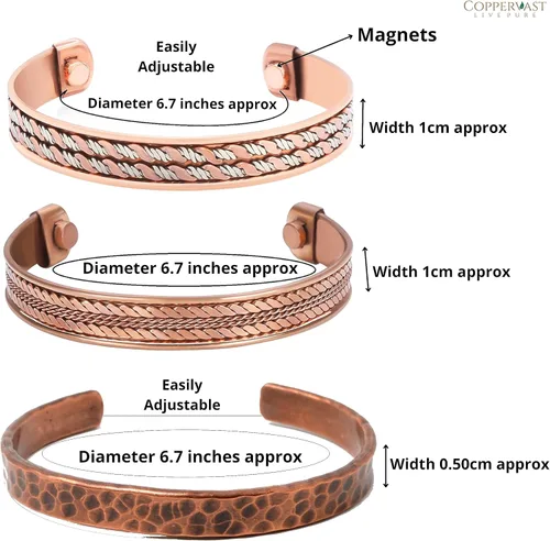 Miniatura 26 de Pulseras de cobre para hombres y mujeres Juego de 3 con caja de regalo Hecho a mano 100% cobre Regalo para mujeres y hombres