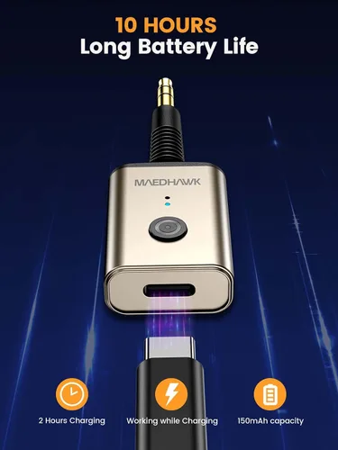 Miniatura 8 de MaedHawk Receptor de audio inalámbrico Bluetooth 5.3 portátil, adaptador giratorio de 0.138 in para altavoz estéreo de coche, auriculares con cable