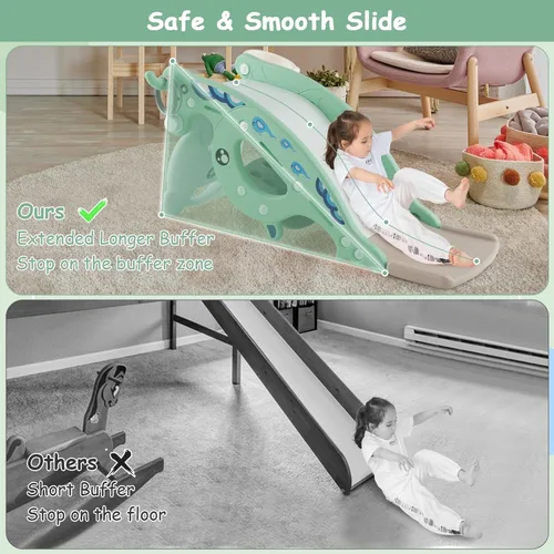 Miniatura 6 de Costzon - Juguetes de deslizamiento para niños pequeños 4 en 1, tobogán para niños con aro de baloncesto y juego de anillos, caballo de madera