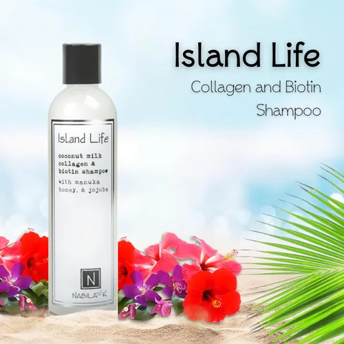 Miniatura 2 de Nabila K Champú de colágeno y biotina, 9 onzas, Island Life, leche de coco, miel de manuka y jojoba, limpiador, hidratante, seguro