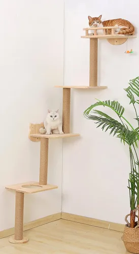 Miniatura 8 de Árbol para gatos montado en la pared con estantes de 4 niveles, torre de esquina de madera de 73 pulgadas con poste rascador interior para gatitos