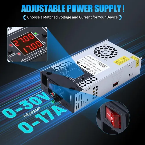 Miniatura 2 de Actualización ajustable (0-30V 0-17A) 500W DC Fuente de alimentación conmutada AC-DC Transformador con botones ajustablesSistema de sensor de 0-30V