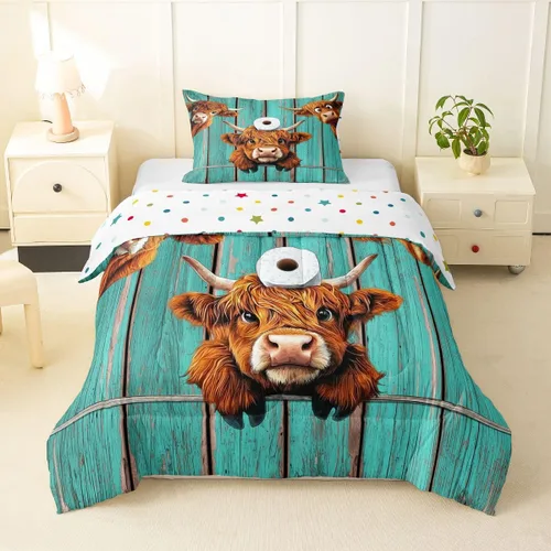 Miniatura 39 de Juego de ropa de cama de vaca de las tierras altas, edredón de ganado de las tierras altas, juego de edredón rosa floral de vaca occidental, juego