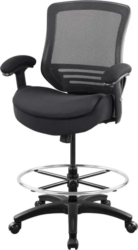 Silla de redacción de malla para computadora, taburete de escritorio de pie con almohada de apoyo lumbar, reposabrazos ajustable en altura y anillo