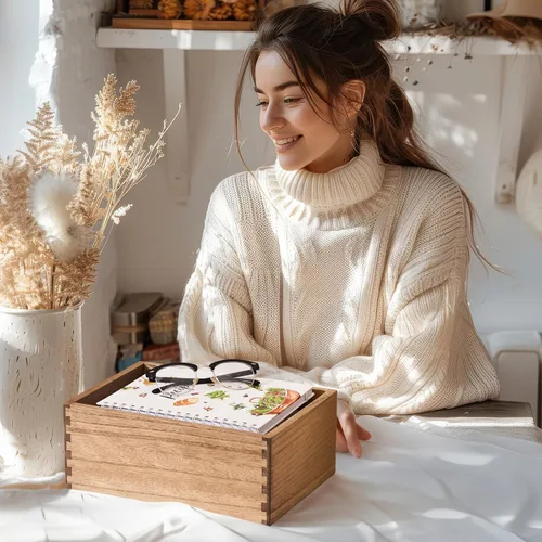Miniatura 7 de KIRIGEN Caja de Almacenamiento de Madera con Tapa - Cajas Decorativas para Manualidades, Costura, Recuerdos, Memoria - Caja de Almacenamiento