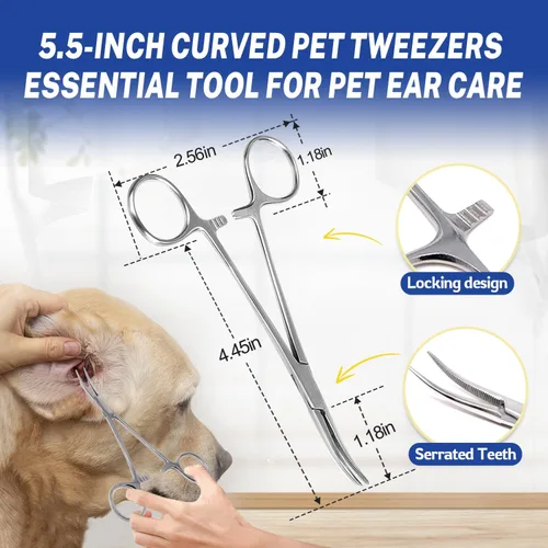 Miniatura 4 de Herramienta de depilación de orejas de perro con polvo para orejas – Pinzas de bloqueo curvadas de 5.5 pulgadas – Ayuda a eliminar el exceso de pelo