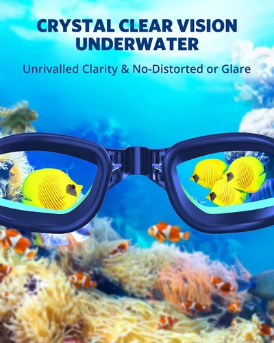 Miniatura 5 de Aegend Gafas de natación, gafas de natación sin fugas, protección completa para adultos, hombres, mujeres y jóvenes Negro con correa azul