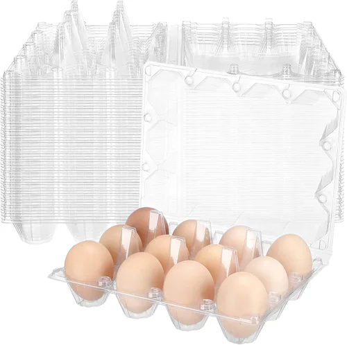 100 cajas de cartón de plástico para huevos a granel, 12 rejillas, bandeja transparente para huevos de gallina con etiquetas adhesivas, recipiente