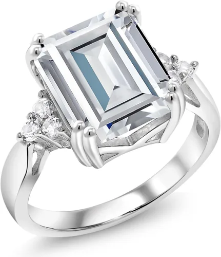 Miniatura 17 de Gem Stone King Anillo de compromiso con piedra natal de 5-10 quilates para mujer, plata de ley 925, corte esmeralda de 0.47 x 0.394 pulgadas, anillo