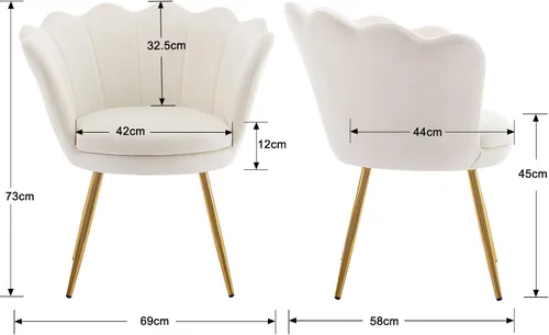 Miniatura 2 de chairus Silla de tocador de maquillaje blanca crema con respaldo, pequeña silla moderna tapizada de terciopelo con patas de metal dorado, bonita
