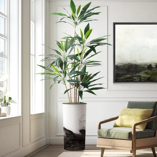 Miniatura 9 de Árbol artificial en maceta contemporánea, palmera tropical areca artificial de seda para decoración del hogar en interiores y exteriores, altura