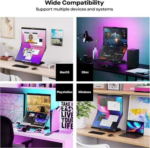 Miniatura 6 de Geminos - Monitores de computadora apilados duales de 24 pulgadas con cámara web y altavoces de 1080P, carga USB-C de 65 W, monitor de escritorio
