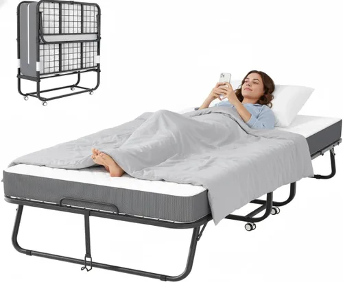 Miniatura 10 de Bonusall Cama plegable con colchón, cama plegable con ruedas tamaño catre de 75" x 31", espuma viscoelástica de 5" de grosor, camas que ahorran
