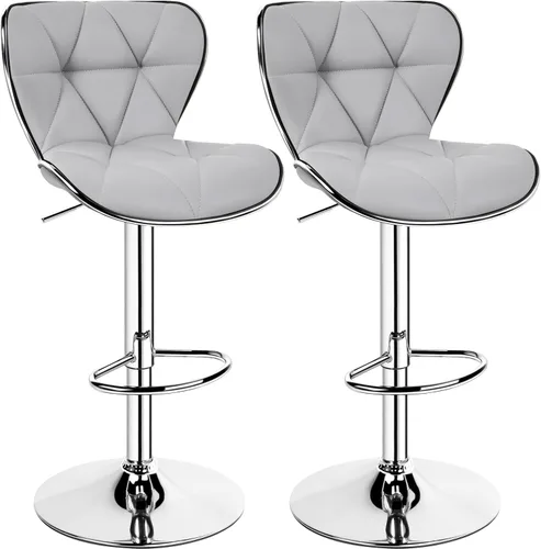 Miniatura 12 de Yaheetech Juego de 2 taburetes de bar, taburetes de bar ajustables de piel sintética con respaldo de concha, sillas de bar con reposapiés para Negro