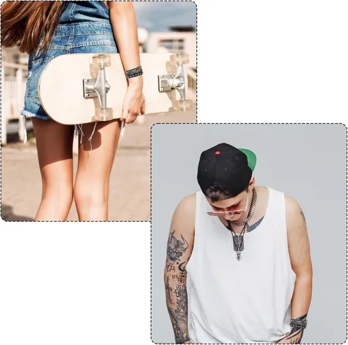 Miniatura 4 de 4 Pulseras de Cuero Tachonadas, Pulsera Punk de Cuero PU con Pinchos para Hombres y Mujeres, Brazalete de Cuero Muñequera de los Años 80 Juego