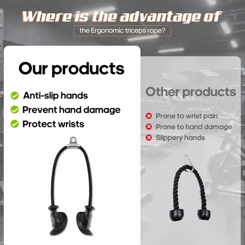 Miniatura 4 de Cuerda de tríceps con asas ergonómicas, cuerda de tríceps para sistema de poleas de máquina de cable, accesorios de gimnasio en casa Rojo