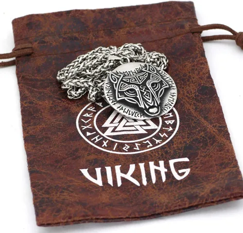 Miniatura 4 de GuoShuang Noridc - Collar vikingo de acero inoxidable para hombre, con bolsa de regalo de Valknut
