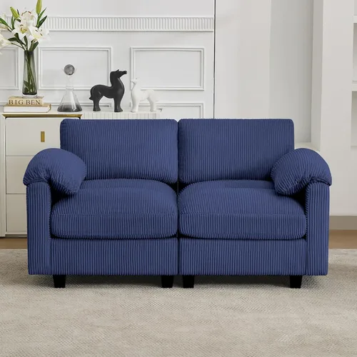 Miniatura 17 de Sofá biplaza modular de 61 pulgadas, asiento extra profundo para sala de estar, sofá de pana profundo con almohadas para reposabrazos, cosido