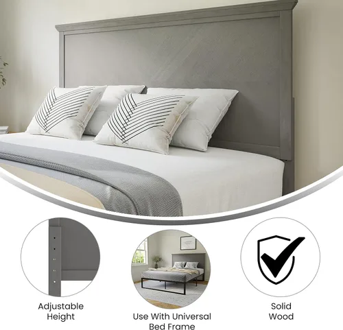 Miniatura 4 de Flash Furniture Fiona - Cabecera de madera tamaño Queen, cabecera ajustable con patrón de espiga en color gris lavado Gris desteñido