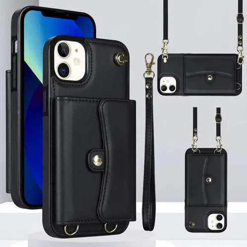 Miniatura 10 de Funda para iPhone 13 de 6.1 pulgadas, bolso cruzado con correa de hombro, funda protectora de moda para iPhone 13 (oro rosa)