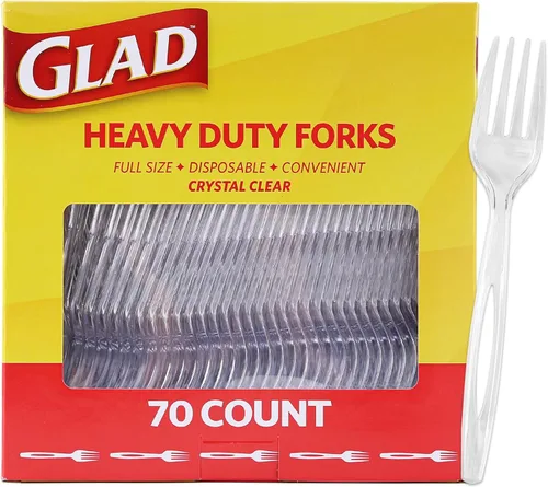 Tenedores de plástico transparente Glad, juego de cubiertos desechables resistentes de tamaño estándar, tenedor desechable transparente, paquete