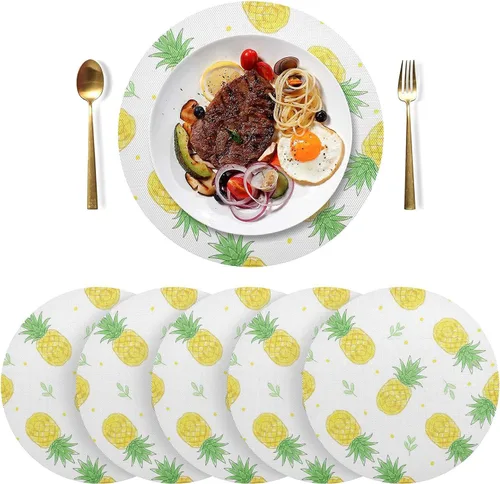 Miniatura 3 de Pineapples White Table Placemats, Heat Resistant Non Slip Dinner Placemats Round for Kitchen one sizex1