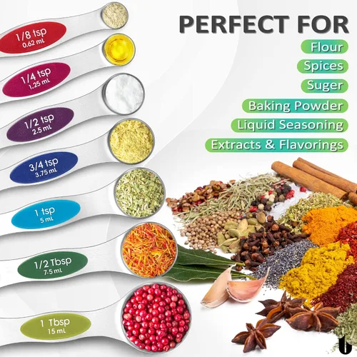 Miniatura 6 de Urbanstrive Juego de Cucharas Medidoras Magnéticas de Acero Inoxidable, de Doble Cara para Alimentos Líquidos y Secos, Juego de Tazas y Cucharas
