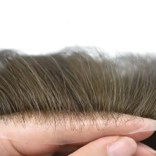 Miniatura 3 de Cabello humano para hombres, tupé, piezas de cabello humano europeo, todo en V, artesanía, 0.002 in, piel fina, sistemas de reemplazo de cabello