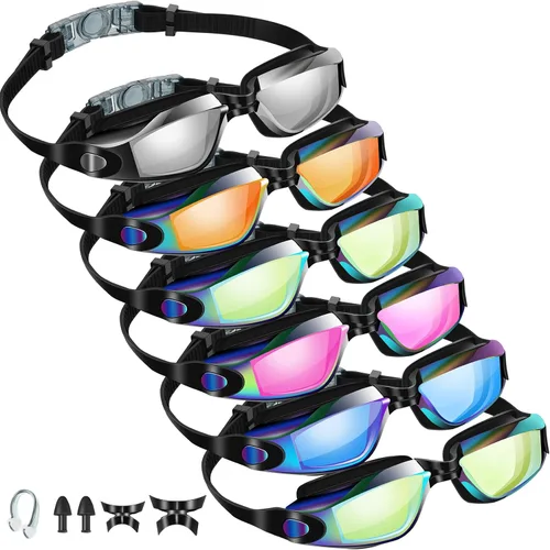 Fabbay Paquete de 6 gafas de natación antivaho sin fugas, protección completa, para adultos, mujeres, hombres y jóvenes Color fresco