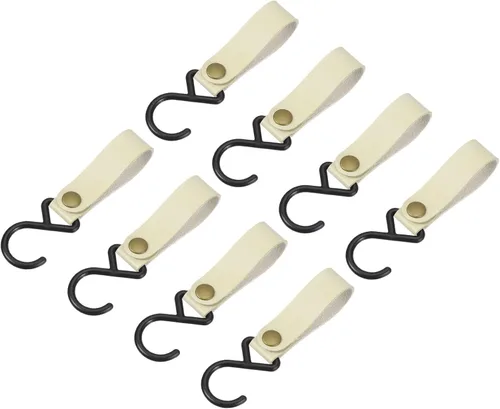 Miniatura 8 de uxcell Ganchos en S de cuero, 8 ganchos para campamento, multiusos, en forma de S, para picnic al aire libre, ollas, sartenes, utensilios, beige