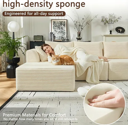 Miniatura 5 de Sofá seccional deshuesado de 130 pulgadas, moderno sofá modular con soporte, sala de estar, apartamentos, dormitorio, no requiere montaje, sofá