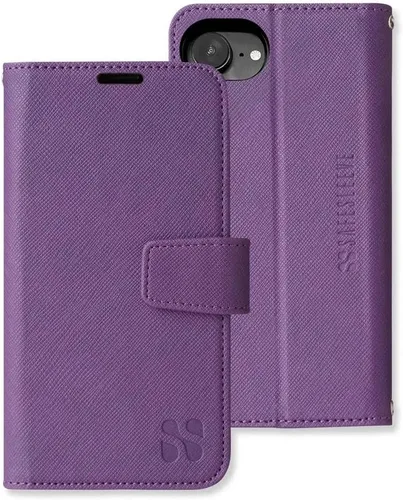 Miniatura 53 de SafeSleeve Funda de piel tipo cartera desmontable para iPhone 14 con bloqueador EMF para teléfono celular con 3 tarjeteros y soporte ajustable